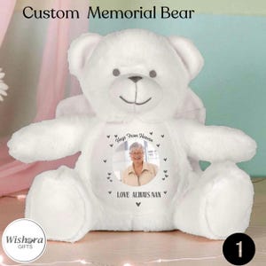 Angel Memorial Bear - Personalized Photo Remembrance Gift for Loved Ones, Bereavement Keepsake with Wings