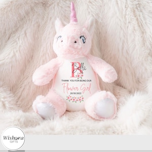 Personalisierte Geschenke für Blumenmädchen und Page Boy | Kuscheltiere, Ornamente und Taschen | Mit Name und Datum | Wishora Gifts