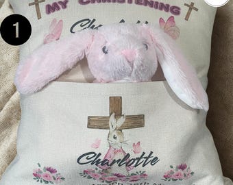 Personalized Christening Pillow: Keepsake Cushion with Bunny or Teddy