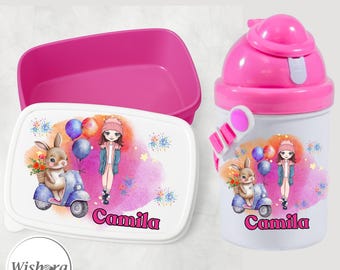 Lancheira ou garrafa de água infantil personalizada | Conjunto escolar com nome personalizado