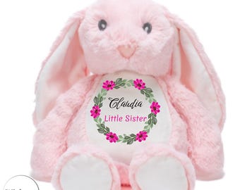 Personalised Plush Toy, Custom Name Animal, Big Brother Gift, Big Sister Gift, New Baby Announcement, Bunny Pig Frog