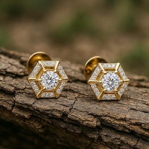 14k Gold Vermeil Round Stud Earrings in 925 Sterling Silver Cubic Zircon Jewelry For Gift