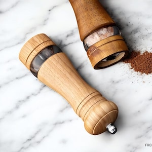 Wooden Pepper Grinder & Salt Shaker (6 inches) | Adjustable Ceramic Mill | Refillable Spice Grinder for Kitchen and Dining