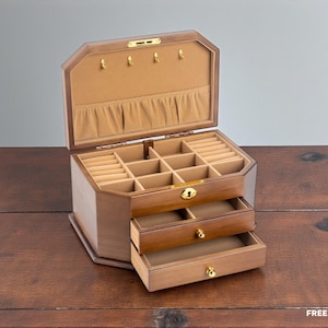 Vintage Wooden Jewelry Box Organizer for Rings, Necklaces & Earrings | Classic Wood Jewel Case with Drawers | Gift for Her