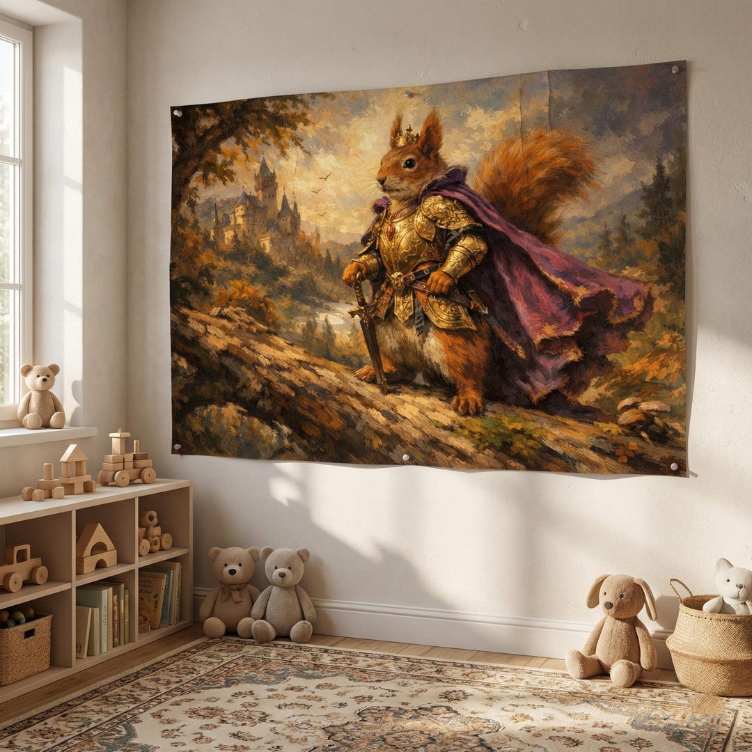Royal Squirrel Knight Oil Painting Wall Art Print Dark Academia Decor ...