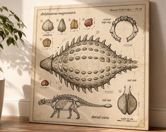 Brachiosaurus Dinosaur Anatomy Poster Vintage Inspired Paleontology Skeleton Illustration Natural History Museum Science Wall Decor Gift