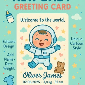 Cartão de felicitações personalizado para recém-nascido, anúncio de nascimento personalizado e engraçado, impressão digital, unissex, ilustração de lembrança única
