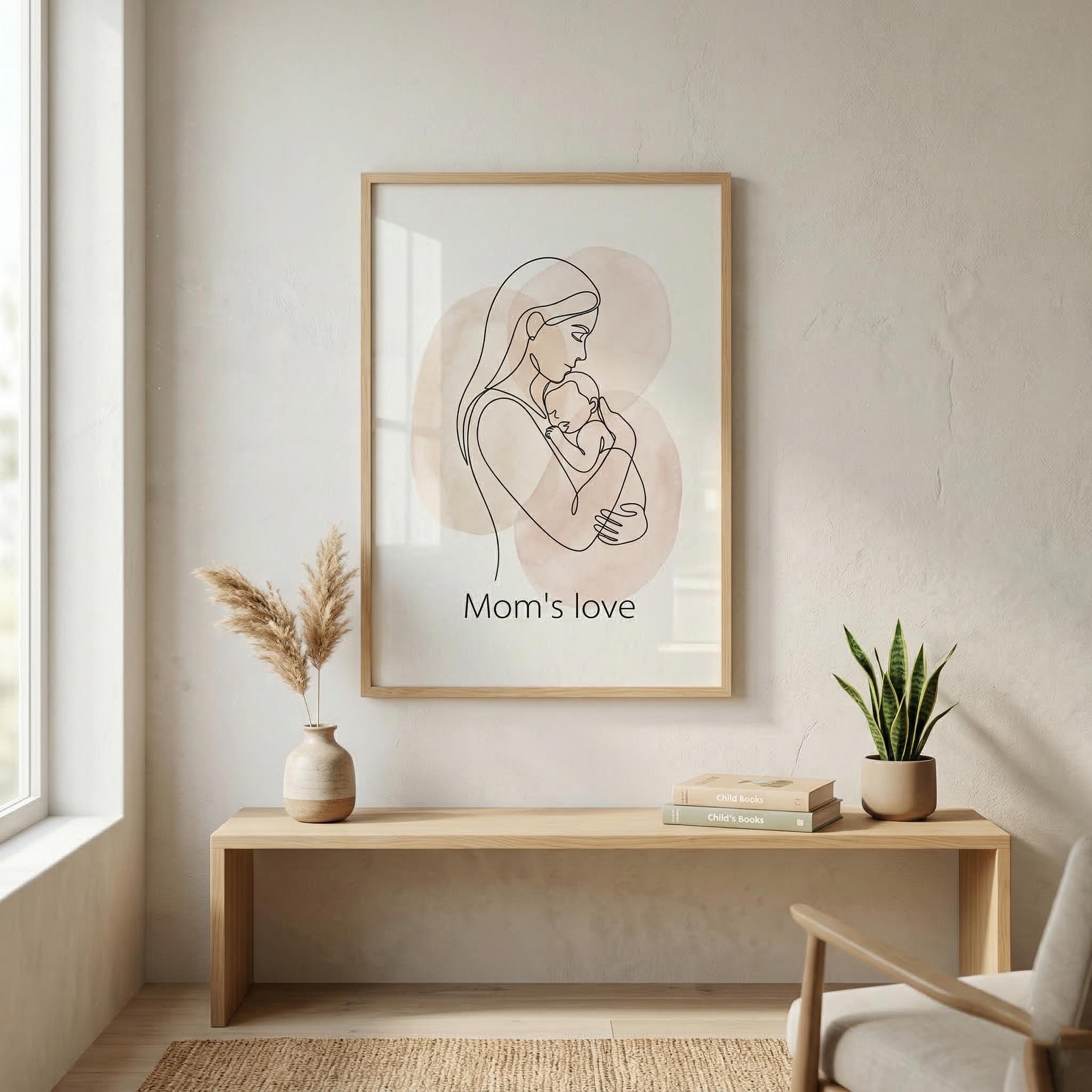 Mother Baby Poster Mothers Day Wall Art Minimalist Line Drawing Neutral ...