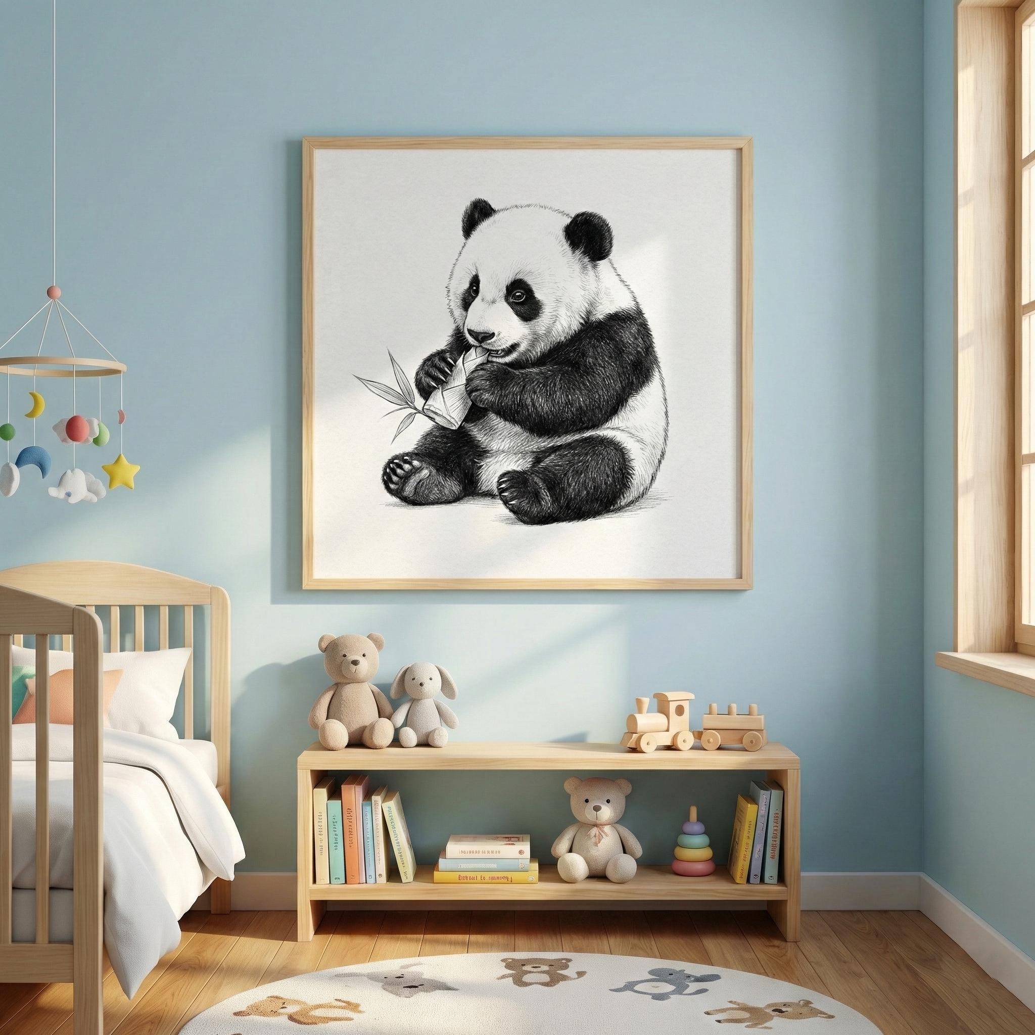 Baby Panda Wall Art Pencil Sketch Nursery Decor Animal Print Square ...