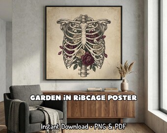 Floral Anatomy Ribcage Art Dark Academia Decor Vintage Skeleton Print ...