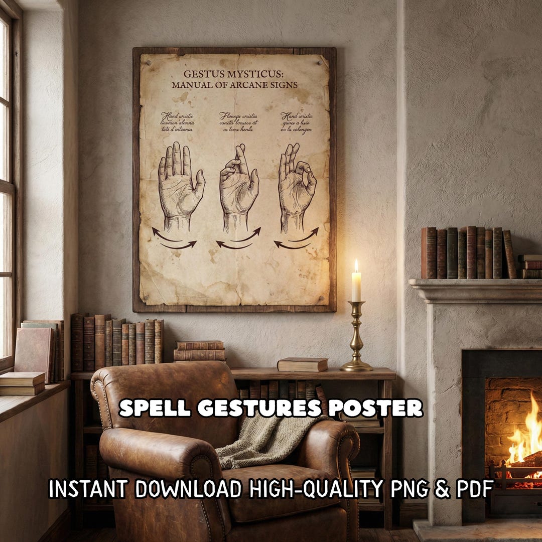 Spell Casting Hand Gestures Print Dark Academia Wall Art Wizard Magic ...