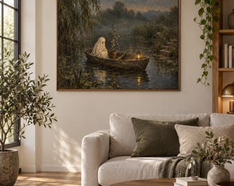 Ghost Wall Art The Lantern Ferry Museum Grade Vintage Inspired Lakeside Artwork Dark Academia Cottagecore Gothic Moody Halloween Poster
