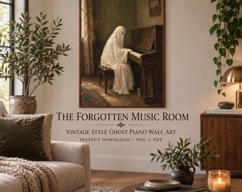 Ghost Playing Piano Printable Wall Art Vintage Style Print Dark Academia Music Room Decor Gothic Halloween Poster Instant Download PNG PDF