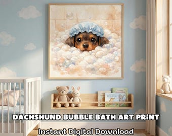 Dachshund Puppy Bath Wall Art Print Cute Dog Bathroom Decor Digital ...