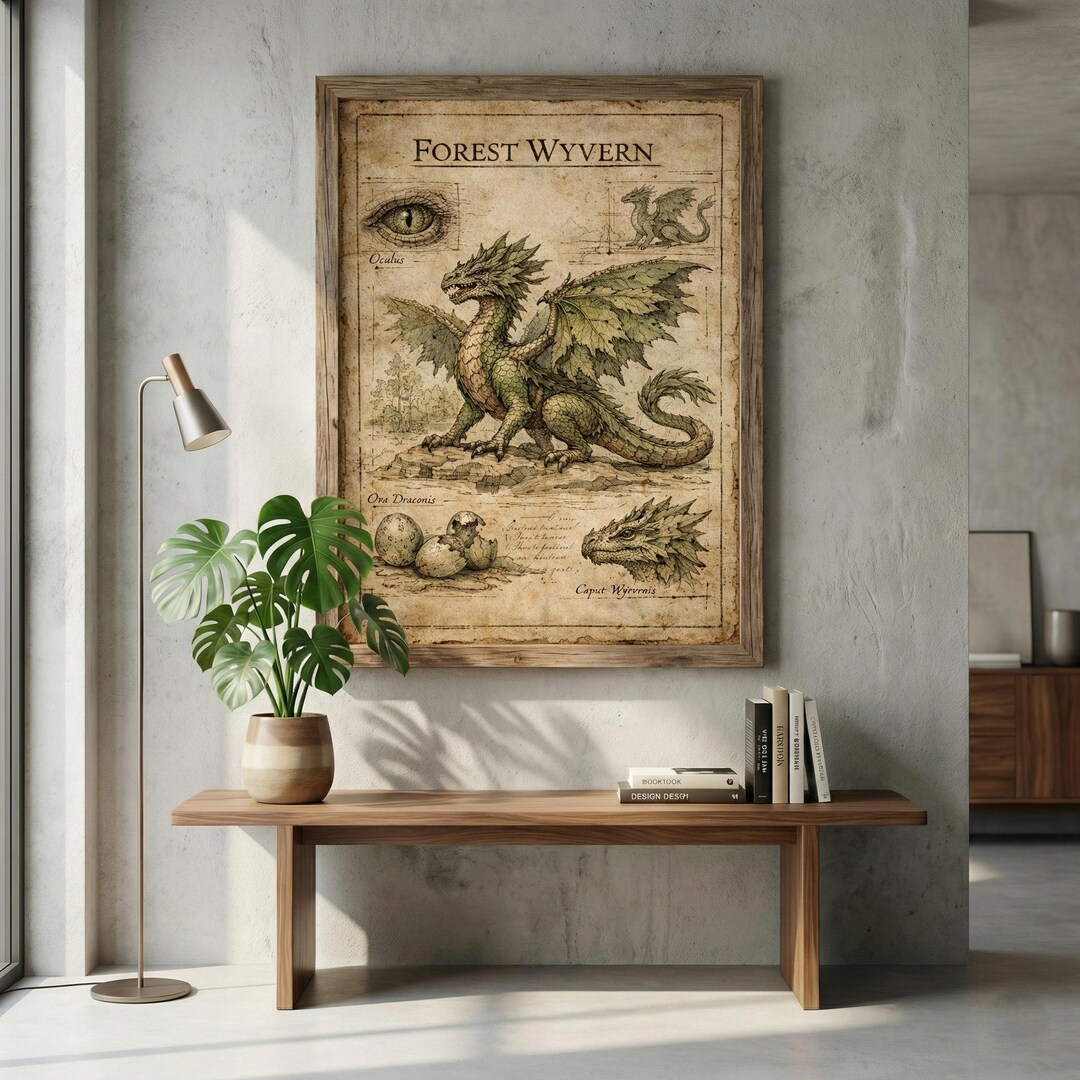 Forest Wyvern Poster Vintage Dragon Art Fantasy Wall Decor Scientific ...
