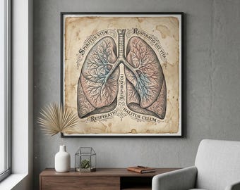 Vintage Lung Art Anatomical Poster Medical Office Decor Respiratory ...