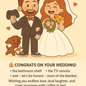 Personalisierte Cartoon Hochzeit Grußkarte benutzerdefinierte lustige Paar Illustration einzigartige druckbare digitale Kunstwerk JPG PNG PDF für Braut Bräutigam