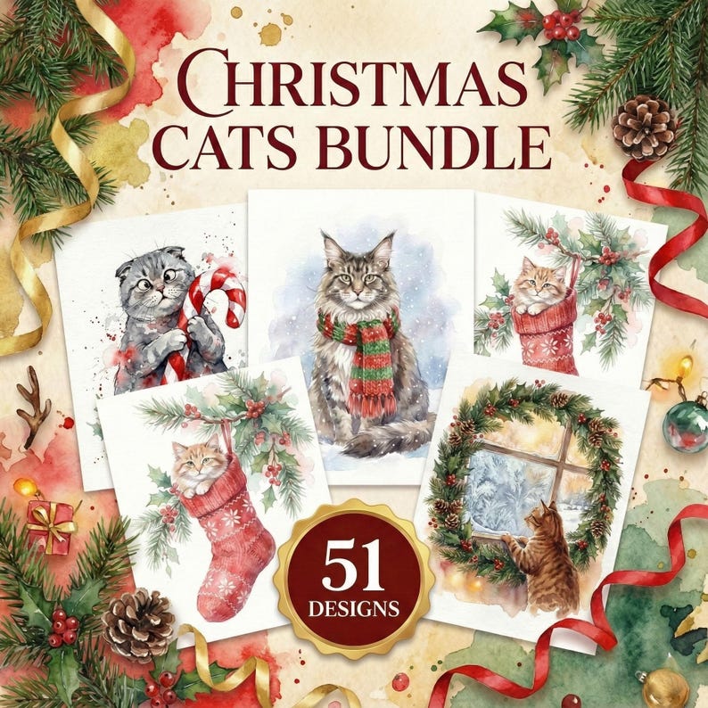 MEGA Watercolor Christmas Farm Animals Clipart Bundle 150 Plus Digital ...