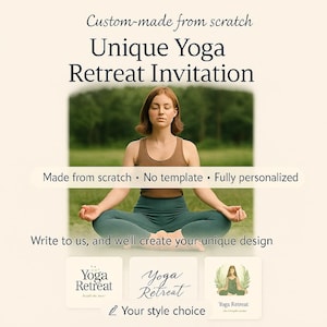 Custom yoga retreat invitation unique personalized digital card wellness printable for women event mindfulness made to order any language