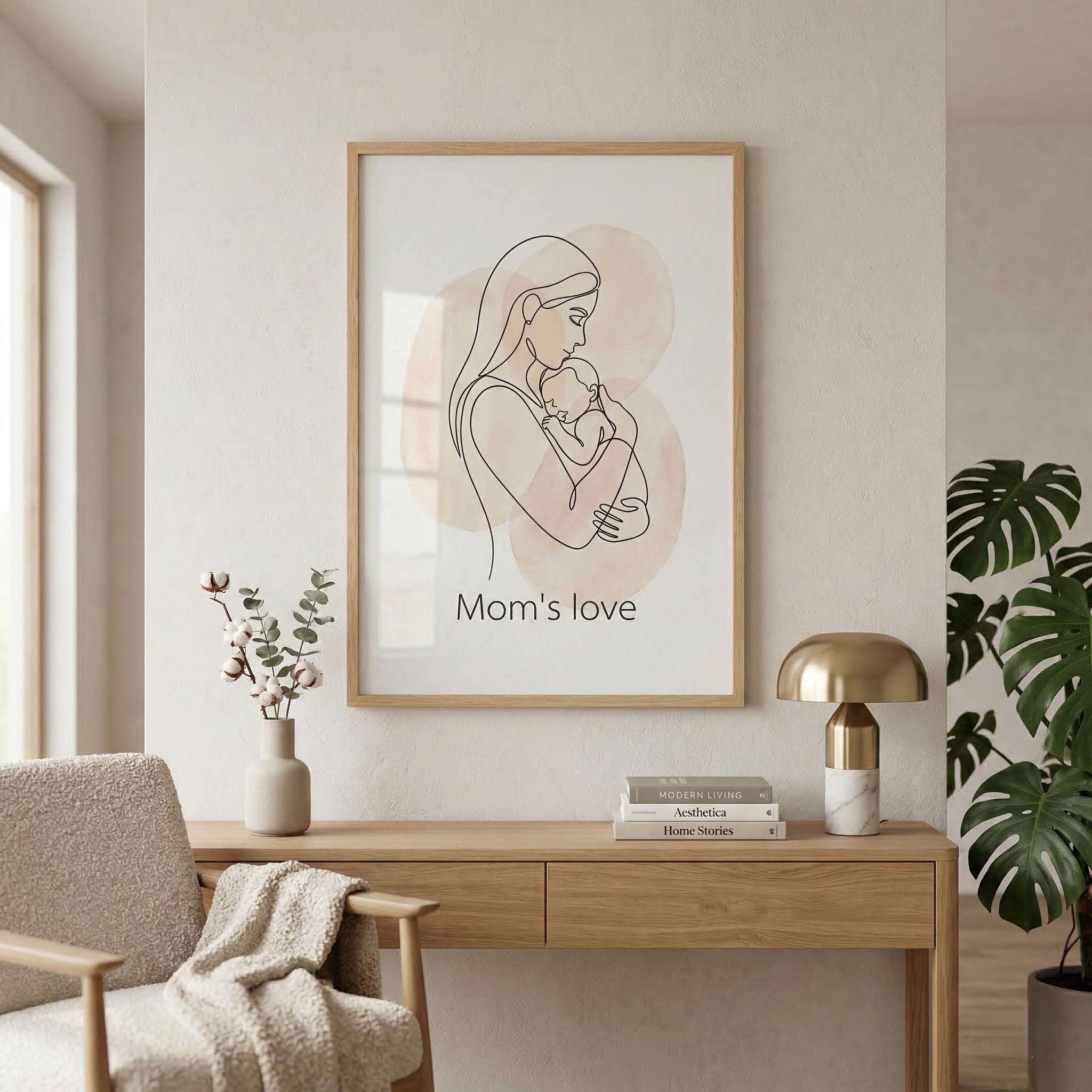 Mother Baby Poster Mothers Day Wall Art Minimalist Line Drawing Neutral ...