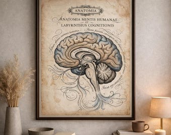 Vintage Brain Anatomy Art Print Human Mind Illustration Neuroscience ...