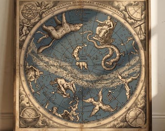Vintage Northern Hemisphere Constellation Map Antique Mythological Celestial Atlas Dark Academia Wall Art Museum Quality Space Poster Decor