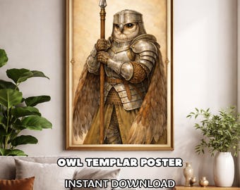 Owl Templar Knight Poster Fantasy Warrior Wall Art Medieval Bird Armor ...