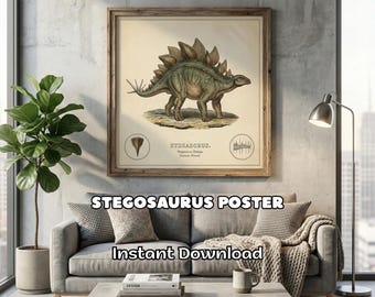 Stegosaurus Poster Vintage Dinosaur Wall Art Dark Academia Print ...