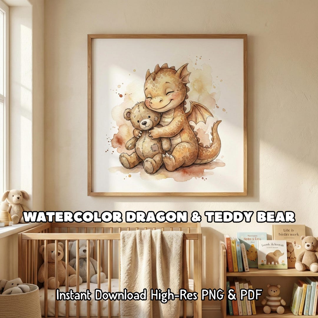 Watercolor Dragon Nursery Wall Art Cute Baby Animal Print Fantasy Decor ...