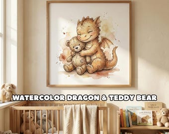 Watercolor Dragon Nursery Wall Art Cute Baby Animal Print Fantasy Decor ...