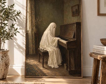 Ghost Piano Art Print on Matte Archival Paper Vintage Style Gothic Wall Decor Dark Academia Poster The Forgotten Music Room Unframed