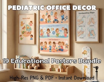 19 carteles educativos de anatomía para decoración de clínicas pediátricas, arte mural para consultorios médicos infantiles, regalo para enfermeras y escuelas, impresiones del cuerpo humano, paquete imprimible