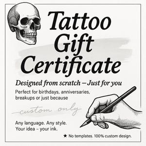 Unieke tattoo-cadeaubon aangepaste digitale voucher bewerkbare afdrukbare gepersonaliseerde kaart voor tattoo-liefhebbers en studio&#39;s, geen sjabloon gebruikt