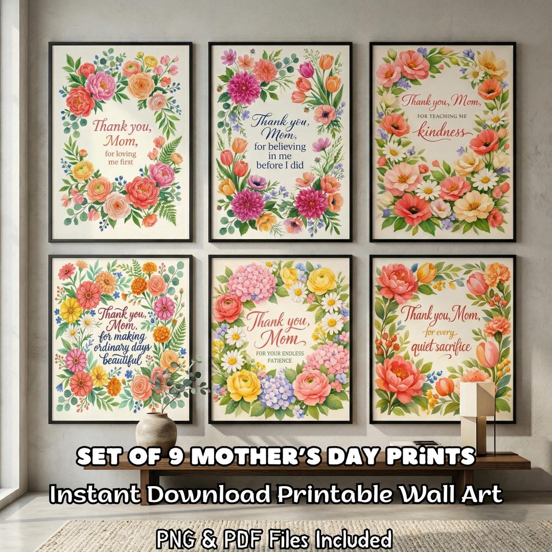 Mothers Day Gift Printable Mom Wall Art Set Floral Quote Posters ...