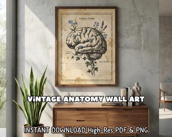 Vintage Anatomy Brain Poster Floral Medical Wall Art Psychology Gift ...