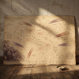 Vintage Astronomy Poster Celestial Star Chart Dark Academia Decor Antique Comet Map Outer Space Print Museum Quality Cosmic Wall Art Gift
