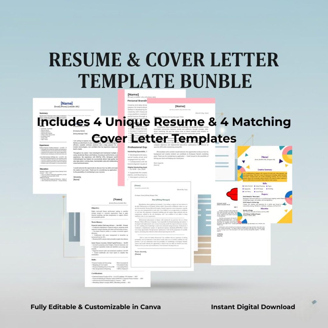 ATS Resume Template Bundle Canva Professional CV Modern Cover Letter ...