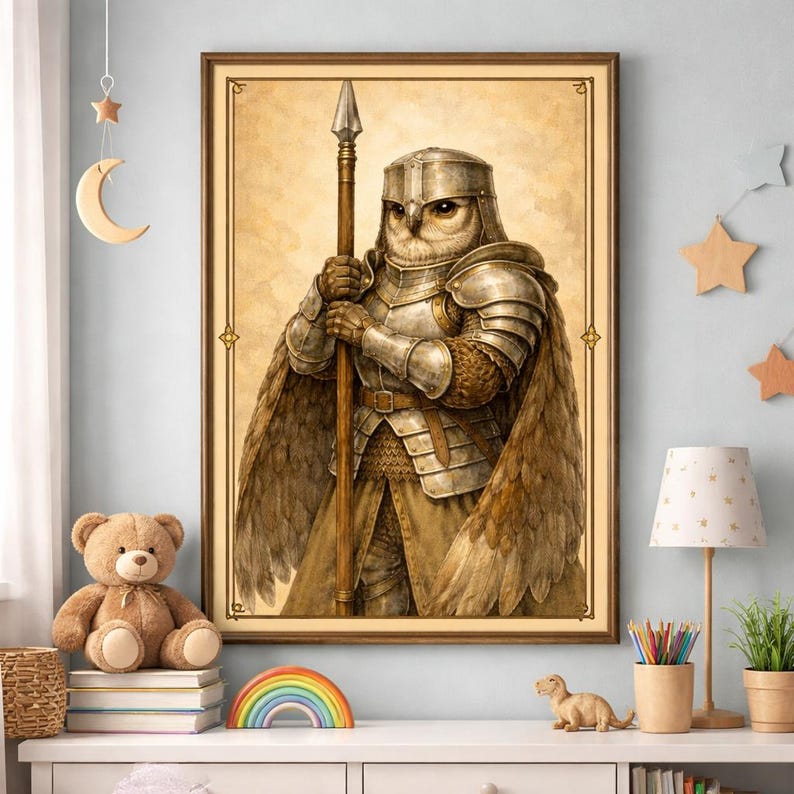 Owl Templar Knight Poster Fantasy Warrior Wall Art Medieval Bird Armor ...