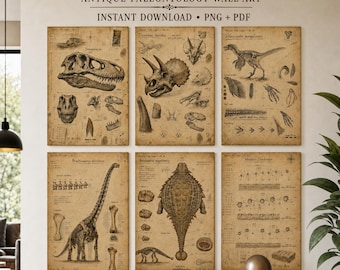 Nine Vintage Dinosaur Prints Paleontology Illustrations Scientific Fossil Gallery Wall Decor Printable Collection PNG PDF Instant Download
