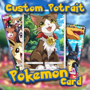 CARTE POKEMON, carte Pokémon personnalisée, portrait d'anime, jeu de cartes à collectionner, cadeau d'anniversaire, inspiration Pokémon, carte Poke, animal de compagnie Poke, Pokémon pour cadeaux
