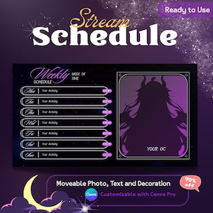 Stream Schedule Template - Black purple Editable Canva Template For Streamers - Red Fire Stream Schedule - Live Stream Schedule Twitch
