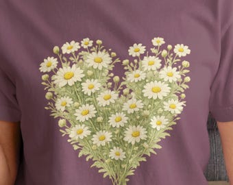Daisy Heart T-shirt Floral Bouquet Shirt Comfort Colors, Wildflowers Cottagecore Floral Tee, Botanical Shirt, April Birth Flower Gift