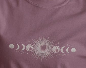 Comfort color, Celestial Moon Phases Sun Eclipse T-Shirt, Spiritual Astrology Lover Gift, Boho Lunar Phases Graphic Tee