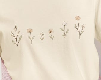 Comfort Colors,Cool Botanical Lover Shirt Minimalist Wildflower Line Art T-Shirt, Soft Aesthetic Floral Graphic Tee Gift