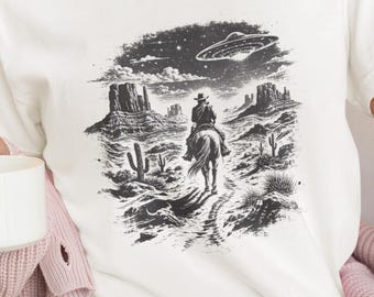 Cowboy Western Comfort Colors® 90s Vintage Style Tshirt, Retro Y2k Western Ufo Shirt, Cowboys Lovers Shirt, Rodeo Western Howdy Shirt
