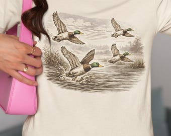 Vintage Mallard Ducks Flying Over Lake T-Shirt, Nature Wildlife Lover Gift, Retro Duck Hunting Graphic Tee, 90s Vintage Wildlife Mallard tee