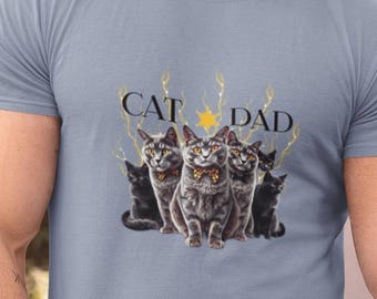 Cat Dad T-shirt | Black Cat Pack Graphic,Cool Cat Lover Dad Tee Cat Dad T-Shirt, Unique Cat Dad Gift for Him, Dark Cat Art Graphic Tee