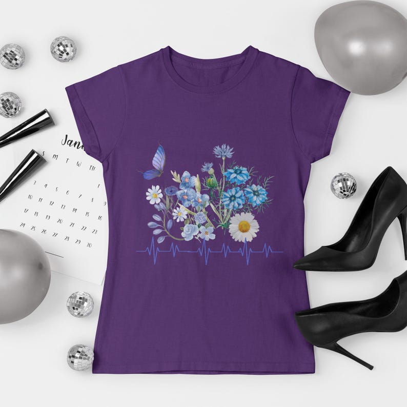 Blue Flower Bouquet Shirt, Flower Lover Shirt, Retro Floral Shirt, Flower Shirt, Plant Ladies Shirt, Gift for Nature Lover image 3