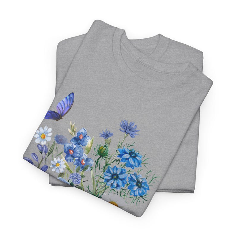 Blue Flower Bouquet Shirt, Flower Lover Shirt, Retro Floral Shirt, Flower Shirt, Plant Ladies Shirt, Gift for Nature Lover image 8