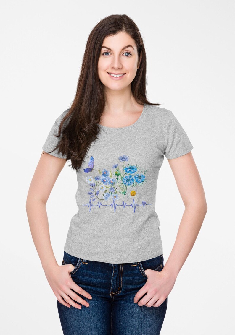 Blue Flower Bouquet Shirt, Flower Lover Shirt, Retro Floral Shirt, Flower Shirt, Plant Ladies Shirt, Gift for Nature Lover image 5